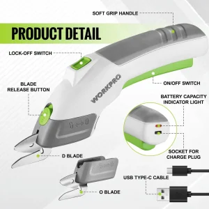 WORKPRO 4V Rechargeable Cordless Electric Scissors with 2 Blades - view 2