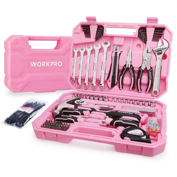 WORKPRO 284PCS Pink Household Tool Set- Pink Ribbon