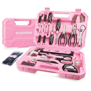WORKPRO 258PCS Complete Household Tool Set – Pink Ribbon