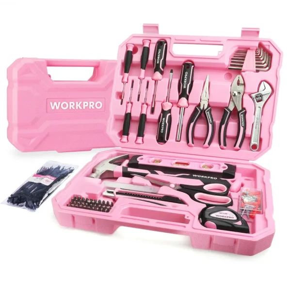 WORKPRO 258PCS Complete Household Tool Set – Pink Ribbon