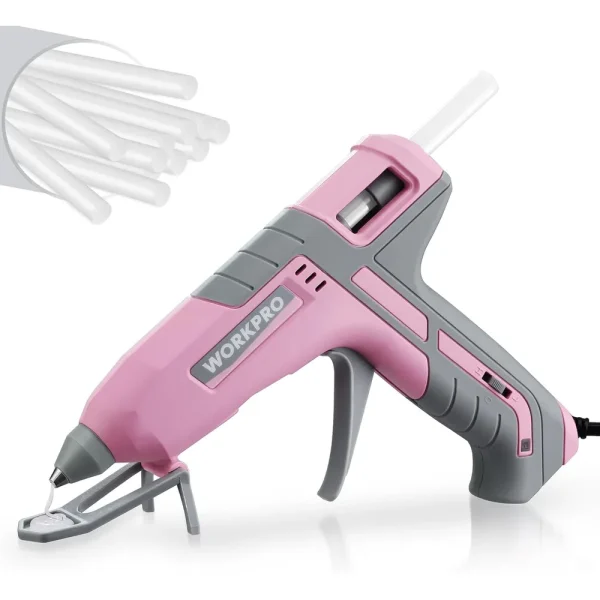 WORKPRO Hot Glue Gun Full Size with 10 PCS Glue Sticks – Pink Ribbon