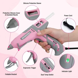 WORKPRO Hot Glue Gun Full Size with 10 PCS Glue Sticks – Pink Ribbon - view 2