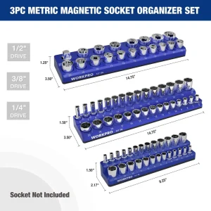 WORKPRO 1/4″, 3/8″, 1/2″ Dr Metric/SAE Magnetic Socket Organizer Set (Socket not Included) - view 3