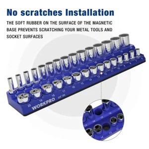 WORKPRO 1/4″, 3/8″, 1/2″ Dr Metric/SAE Magnetic Socket Organizer Set (Socket not Included) - view 4