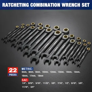 WORKPRO 22-piece Regular/Flex-head Ratcheting Wrench Set Anti-Slip Tooth with Organizer Box, Metric  - view 2