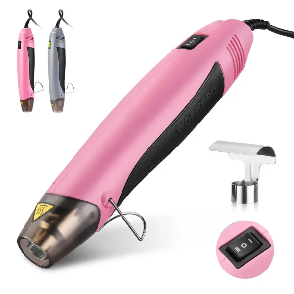 WORKPRO 400W Mini Hot Air Gun with Reflector Nozzle – Pink Ribbon