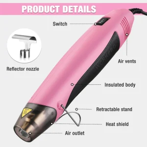 WORKPRO 400W Mini Hot Air Gun with Reflector Nozzle – Pink Ribbon - view 3
