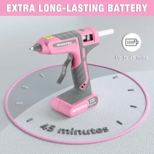 WORKPRO 12V Rechargeable Full Size Cordless Hot Melt Glue Gun-Pink Ribbon - view 2