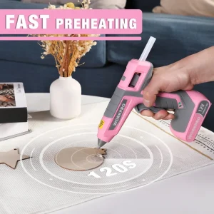 WORKPRO 12V Rechargeable Full Size Cordless Hot Melt Glue Gun-Pink Ribbon - view 4