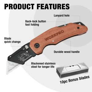 WORKPRO Wood Handle Folding Heavy Duty Utility Knife - view 2