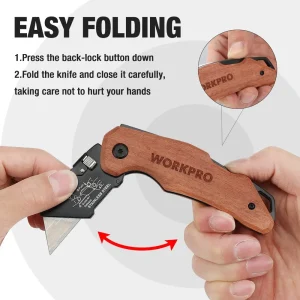 WORKPRO Wood Handle Folding Heavy Duty Utility Knife - view 3