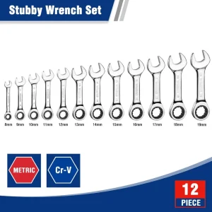 WORKPRO 12-piece Stubby Ratcheting Wrench Set, Metric 8-19mm, 72-Tooth, Cr-V Steel - view 2