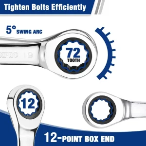 WORKPRO 12-piece Stubby Ratcheting Wrench Set, Metric 8-19mm, 72-Tooth, Cr-V Steel - view 4