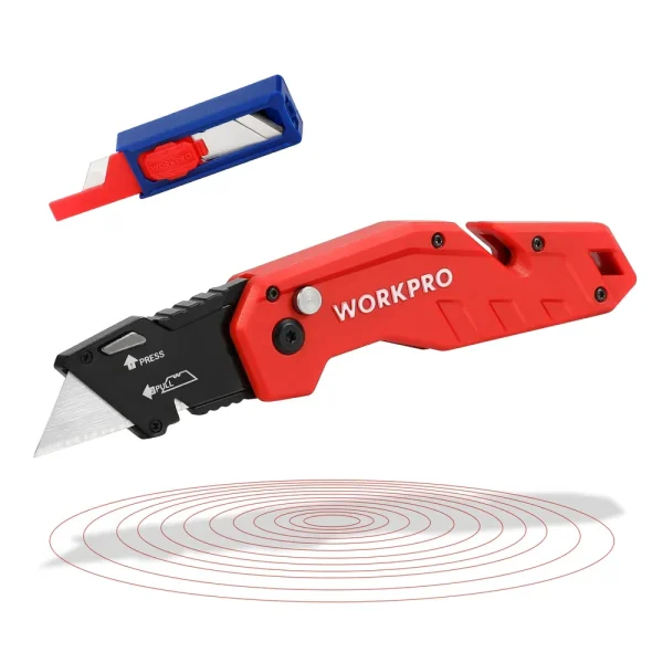 WORKPRO Folding Utility Knife, Quick Change Blade, Lightweight Nylon Handle, Utility Cutter with 10-Piece Extra Blade...