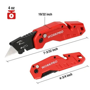 WORKPRO Folding Utility Knife, Quick Change Blade, Lightweight Nylon Handle, Utility Cutter with 10- - view 3