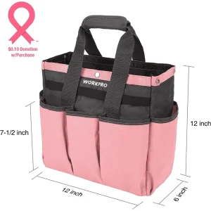 WORKPRO Garden Tool Bag, Pink Garden Tote Storage Bag with 8 Pockets, Polyester Oxford Cloth Tool Ba - view 2