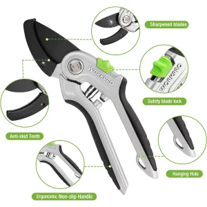 WORKPRO Garden Anvil Pruning Shears, 8″ Garden Pruning Scissors Heavy Duty with Ergonomically Design - view 2