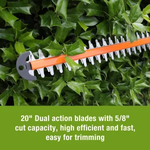 WORKPRO 20V Cordless Hedge Trimmer, 20″ Dual Action Blades Electric Hedge Trimmer, with Battery and Charger (W) - view 3