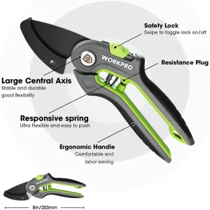 WORKPRO Anvil Pruning Shears, 8’’ Professional Gardening Hand Pruner with SK5 Steel Sharp Blades, Id - view 3