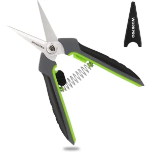 WORKPRO Pruning Shears,6.25” Gardening Hand Scissors with Sheath, Stainless Steel Straight Blade Hand Pruner for Prec...