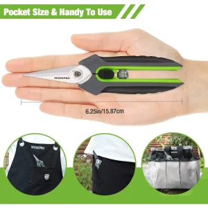 WORKPRO Pruning Shears,6.25” Gardening Hand Scissors with Sheath, Stainless Steel Straight Blade Han - view 4