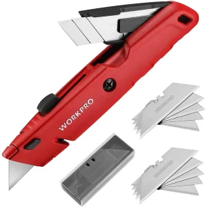 WORKPRO Retractable Box Cutter, Quick Change Utility Knife with Extra Blade Storage – Heavy Duty Aluminum Razor Knife...