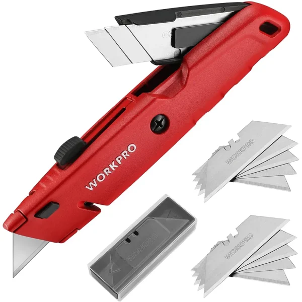 WORKPRO Retractable Box Cutter, Quick Change Utility Knife with Extra Blade Storage – Heavy Duty Aluminum Razor Knife...