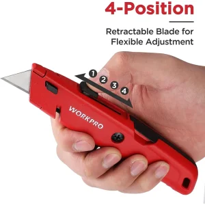 WORKPRO Retractable Box Cutter, Quick Change Utility Knife with Extra Blade Storage – Heavy Duty Alu - view 4