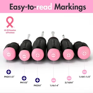 WORKPRO 6-Piece Pink Magnetic Screwdrivers Set, Includes 3 Slotted & 3 Phillips Screwdrivers, Stubby - view 4