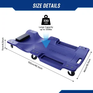 WORKPRO Mechanic Plastic Creeper, 40-Inch Automotive Creeper with Padded Headrest, 330 lbs Capacity  - view 2