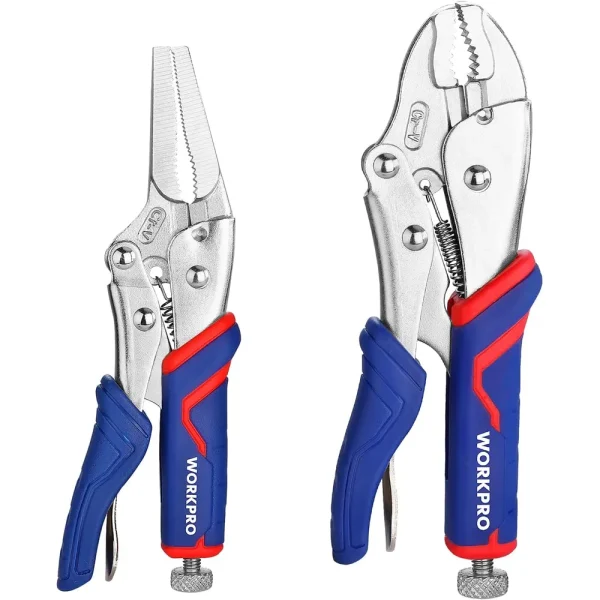 WORKPRO 2-piece Locking Pliers Set, CR-V Steel Locking Pliers, 7 Inch Curved Jaw Locking Plier and 6-1/2 Inch Long No...
