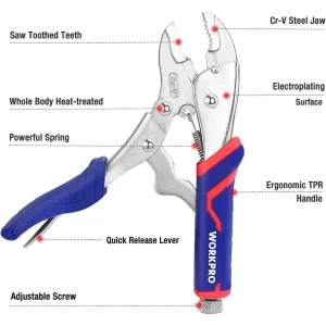 WORKPRO 2-piece Locking Pliers Set, CR-V Steel Locking Pliers, 7 Inch Curved Jaw Locking Plier and 6 - view 4