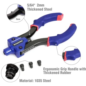 WORKPRO 10-Inch Pop Rivet Gun, Heavy Duty Riveter with 3 Interchangeable Heads (3 Nosepieces) and 10 - view 2