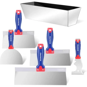 WORKPRO Drywall Tools, Stainless Steel Putty Knife Taping Knife 8 in 1 Painting Scraper with Mud Pan, Spackle Knife S...