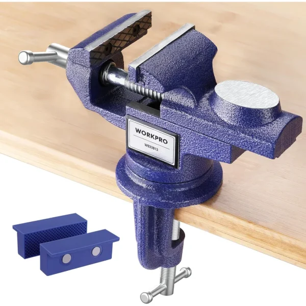 WORKPRO Bench Vise, 2.5 Inch Jaw Width Universal Table Vise, 360?Swivel Base Home Vice Bench Clamp with Magnetic Jaw ...