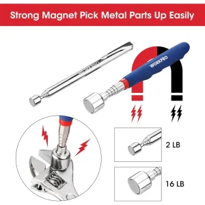 WORKPRO 4PC Telescoping Magnetic Pick Up Tool Kit, Includes Telescoping Inspection Mirror, 2PC Magne - view 2