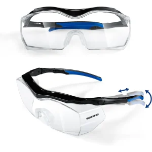 WORKPRO Safety Glasses, z87 Safety Goggles with Adjustable Temples, Lab Goggles with Anti Fog Coating (W)