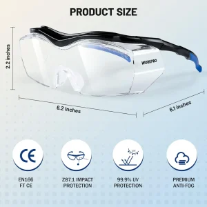 WORKPRO Safety Glasses, z87 Safety Goggles with Adjustable Temples, Lab Goggles with Anti Fog Coating (W) - view 3