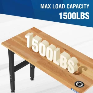 WORKPRO 48″x22″ Adjustable Workbench 1500 LBS Load Capacity Hardwood Worktable with Power Outlets, L - view 3