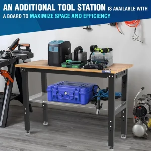 WORKPRO 48″x22″ Adjustable Workbench 1500 LBS Load Capacity Hardwood Worktable with Power Outlets, L - view 4