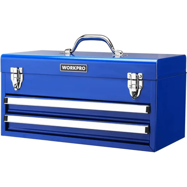 WORKPRO 18 Inch Portable Metal Tool Box with 2 Drawers and 1 Top Storage, Metal Latch and Liner, 100 LBS Load Capacit...