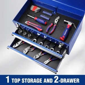 WORKPRO 18 Inch Portable Metal Tool Box with 2 Drawers and 1 Top Storage, Metal Latch and Liner, 100 - view 3