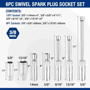 WORKPRO 7 PCS Magnetic Swivel Spark Plug Socket Set - view 3