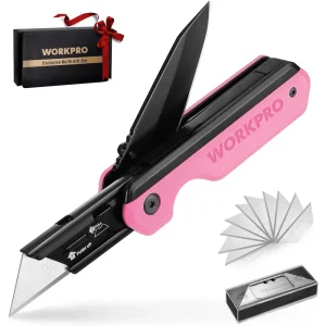 WORKPRO 2-in-1 Folding Knife, Quick-Change Box Cutter with Belt Clip, Liner Lock, and G10 Handle, Extra 10 SK5 Blades...