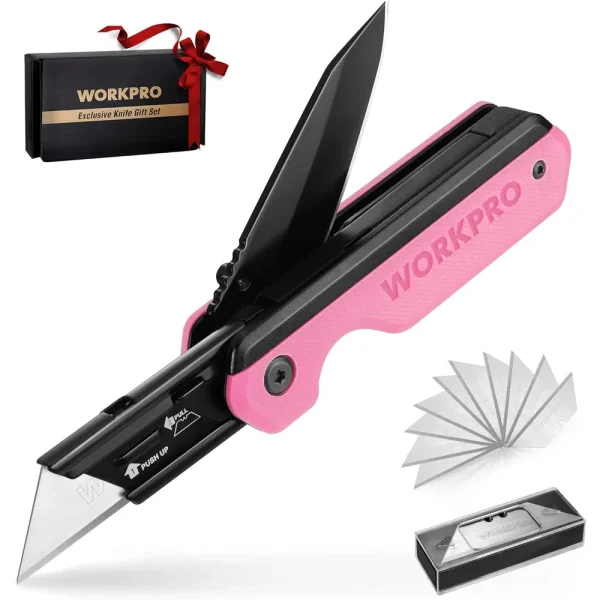 WORKPRO 2-in-1 Folding Knife, Quick-Change Box Cutter with Belt Clip, Liner Lock, and G10 Handle, Extra 10 SK5 Blades...