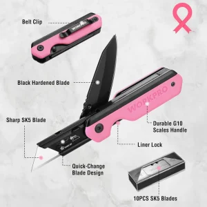 WORKPRO 2-in-1 Folding Knife, Quick-Change Box Cutter with Belt Clip, Liner Lock, and G10 Handle, Ex - view 3