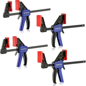 WORKPRO 4Pcs 6″ Mini Bar Clamps for Woodworking, Screw Change F Clamps with 50LBS Load Limit, One-Handed Clamp/Spreader