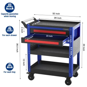 WORKPRO Premium 28” 2-Drawer Rolling Tool Cart, Heavy Duty Utility Industrial Service Cart Storage O - view 2