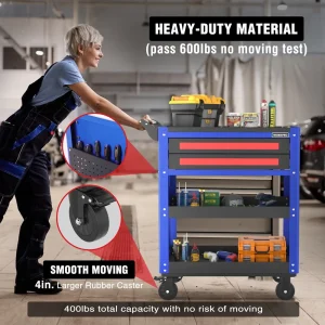 WORKPRO Premium 28” 2-Drawer Rolling Tool Cart, Heavy Duty Utility Industrial Service Cart Storage O - view 3