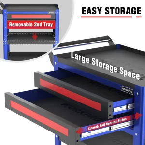 WORKPRO Premium 28” 2-Drawer Rolling Tool Cart, Heavy Duty Utility Industrial Service Cart Storage O - view 4